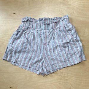 American Eagle Womens Shorts Pink Blue Stripe Paper Bag Elastic Waist Size Small